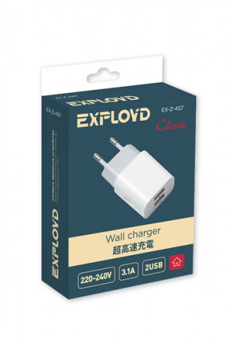 Сетевое ЗУ/Exployd/3.1A/2.1А+1А/2хUSB/белый/Classic/EX-Z-457 фото 3