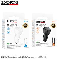 Блок питания автомобильный 1 Type-C Borofone BZ34А Cloud, PD20Вт, кабель Type-C - 8 pin, цвет: черный (1/94/376) (6941991122330)