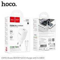 Блок питания сетевой 1 USB, 1 Type-C HOCO C149A Charm, 3.0A, кабель Type-C - Type-C, цвет: белый (1/30/180) (6942007630351)