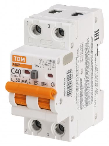 Диф.автомат АД2P 2Р С40 30мА 6кА тип АС TDM (1/48) (SQ0204-0617) фото 7 Диф.автомат АД2P 2Р С40 30мА 6кА тип АС TDM (1/48) (SQ0204-0617) фото 7