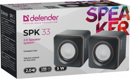 Акустическая 2.0 система DEFENDER SPK-33, USB, черная/оранжевая (1/50) (65633) фото 4