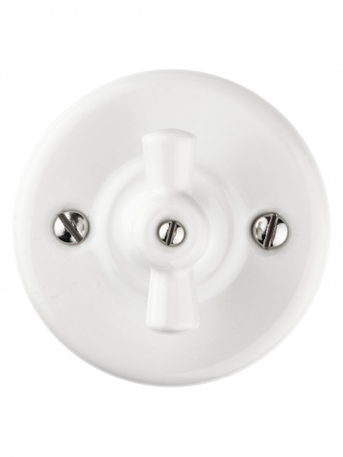 Выключатель фарфоровый поворотный проходной с ручкой (бантик) 10А белый «Болонь» TDM (1/72) (SQ1820-0011) фото 5