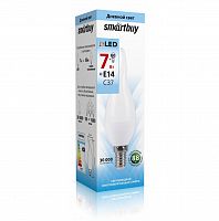 Лампа светодиодная SMARTBUY C37 7Вт 220V 4000K E14 (свеча на ветру, матовая, нейтральный свет) (1/10/50) (SBL-C37Tip-07-40K-E14)
