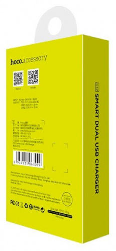 Блок питания сетевой 2 USB HOCO C12, 2400mA, пластик, цвет: белый (1/10/100) (6957531047759) фото 13