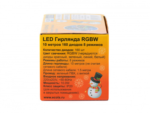 Гирлянда светодиодная ECOLA 220V IP20 Нить 10м 160Led RGBW, 8 режимов, зеленый провод с вилкой (1/30) (N2GM10ELC) фото 7