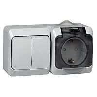 Блок О/У ЭТЮД (2-кл. выкл. + евророз. защ. шторки) IP44 сер. Systeme Electric BPA16-242C (1/7/42)