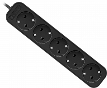 Удлинитель DEFENDER M518, 5 розеток, ПВС 3*1,0 мм2, мощность 2200 Вт, ток 10А, с/з, черный, 1,8 м (1/45) (99329)