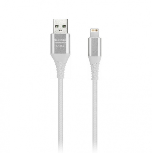 Кабель Smartbuy 8pin  в рез.оплет. Gear, 1м. мет.након., <2А, бел.(1/50) (iK-512ERGbox white)