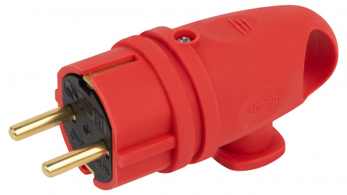 Вилка ЭРА VX11-R-IP44 каучуковая c заземлением 16А IP44 с кольцом угловая красная (1/100) (Б0055417)