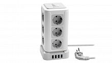Сетевой фильтр RITMIX RM-2124 White, башня, 12 розеток, 16А, 4000Вт, 4х USB, кнопка питания, кабель медный 2м, с заземлением (1/12) (80003362)
