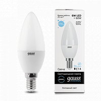 Лампа светодиодная GAUSS Elementary Свеча 6W 470lm 6500K Е14 1/10/100 (33136)