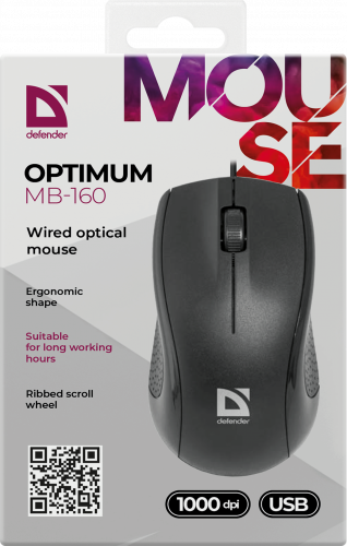 Мышь проводная DEFENDER Optimum MB-160, USB, 3 кнопки, черный (1/40) (52160) фото 10