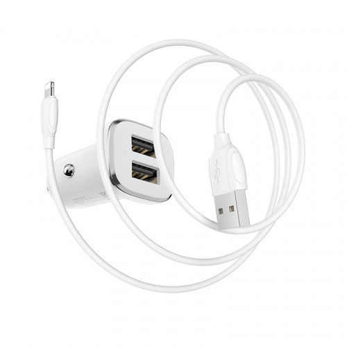 Блок питания автомобильный 2 USB Borofone BZ12, Lasting, 2400mA, пластик, кабель 8 pin, цвет: белый (1/44/176) (6931474708656) фото 5