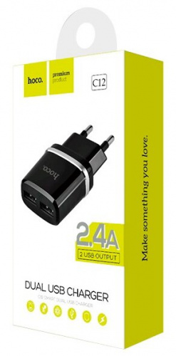 Блок питания сетевой 2 USB HOCO C12, 2400mA, пластик, цвет: белый (1/10/100) (6957531047759) фото 8