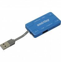 Картридер + Хаб Smartbuy 750, USB 2.0 3 порта+SD/microSD/MS/M2 Combo (SBRH-750-B), голубой (1/5)