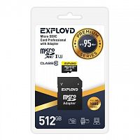 Карта памяти MicroSDXC  512GB  Exployd Class 10 Premium UHS-I U3 (95 Mb/s) + SD адаптер (EX512GCSDXC10UHS-1-ElU3)