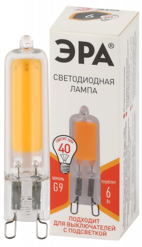 Лампа светодиодная ЭРА STD LED JCD-6W-GL-827-G9 G9 6Вт капсула теплый белый свет (1/500) (Б0049085)