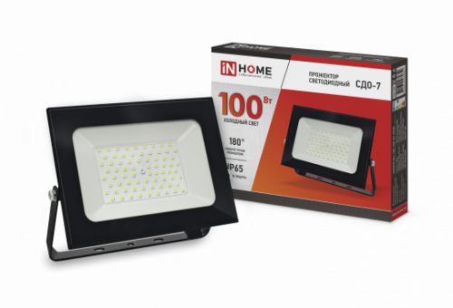 Прожектор светодиодный СДО-7 100Вт 230В 6500К IP65 черный IN HOME (1/10) (4690612034652)