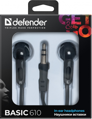 Наушники внутриканальные DEFENDER Basic 610 вакуумные, шнур 1.1 м, черные (1/50) (63610) фото 7