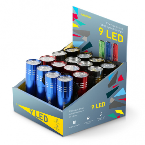 Фонарь SMARTBUY SBF-103-B Светодиодный, алюминиевый, 9 LED, 3хААА, черный (шоу-бокс 24шт) (1/240)
