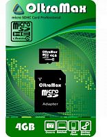 Карта памяти яMicroSD  4GB  OltraMax Class  4 + SD адаптер (OM004GCSDHC4-AD)