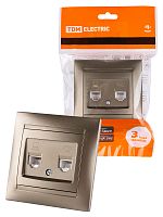 Розетка телефонная RJ11 + компьютерная RJ45 бронза , с/у, "Лама" (10/120) TDM (SQ1815-0719)