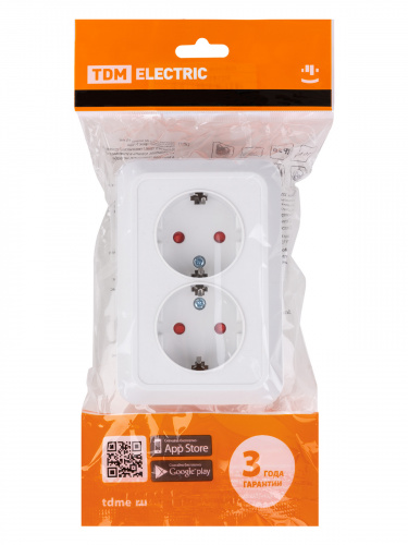 Розетка TDM угловая двойная 2П+З открытой установки с з/ш IP20 250В 16А белая "Ладога" (6/72) (SQ1801-0067) фото 2