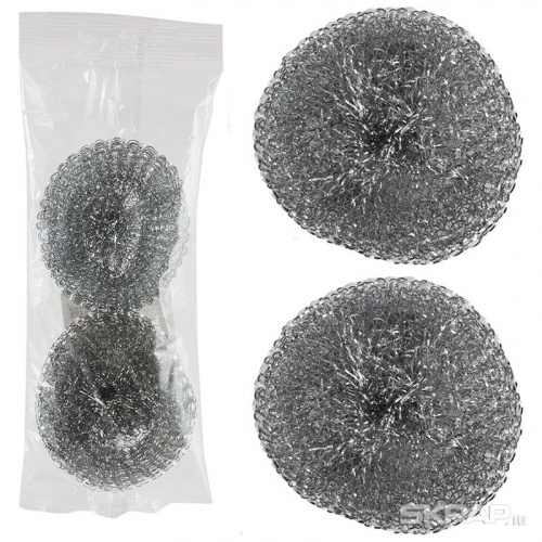 Губка металлическая для посуды, сетка, вес 15 гр., 2 шт. (1/50) (310569) фото 3