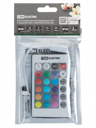 Контроллер для светодиодных лент и модулей RGB-IR-12В-6А-72Вт-IP20, 3 канала, пульт 24 кнопки, TDM (1/150) (SQ0331-0505) фото 2