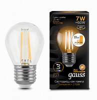 Лампа светодиодная GAUSS Filament Шар 7W 550lm 2700К Е27 шаг. диммирование 1/10/50 (105802107-S)