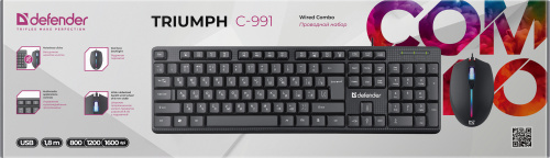 Комплект проводной Клавиатура+Мышь DEFENDER Triumph C-991 RU, полноразмерный, 1.8м, черный (1/20) (45991) фото 2