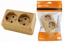 Розетка двойная 2П+3 открытой установки IP20 16А 250В (керамика) сосна "Ладога" TDM (1/10/100) (SQ1801-0413)