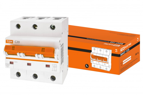 Автоматический выключатель ВА47-125 3Р 20А 15кА х-ка С TDM (1/24) (SQ0208-0075) Автоматический выключатель ВА47-125 3Р 20А 15кА х-ка С TDM (1/24) (SQ0208-0075)