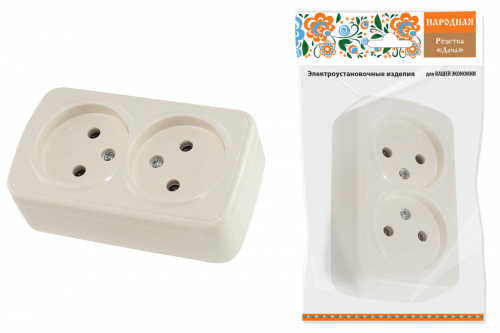 Розетка двойная 2П открытой установки IP20 10А, сл. кость "Дача" Народная (1/10/100) (SQ1824-0022)