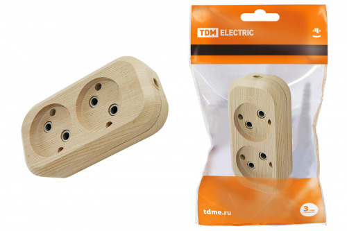 Колодка розеточная 2 гнезда 2П б/з 10А 250В "Эко" (сосна) TDM (1/160) (SQ1806-0045)