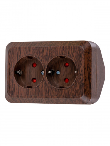 Розетка TDM угловая двойная 2П+3 открытой установки с з/ш IP20 250В 16А бук "Ладога" (6/72) (SQ1801-0343) фото 4