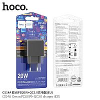 Блок питания сетевой 1 USB, 1 Type-C HOCO CS14A Ocean, PD20Вт, QC3.0, цвет: чёрный (1/28/168) (6942007603898)