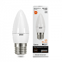 Лампа светодиодная GAUSS Elementary Свеча 6W 420lm 3000K Е27 1/10/100 (33216)