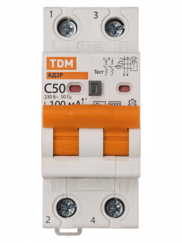Диф.автомат АД2P 2Р С50 100мА 6кА тип АС TDM (1/48) (SQ0204-0622) фото 6