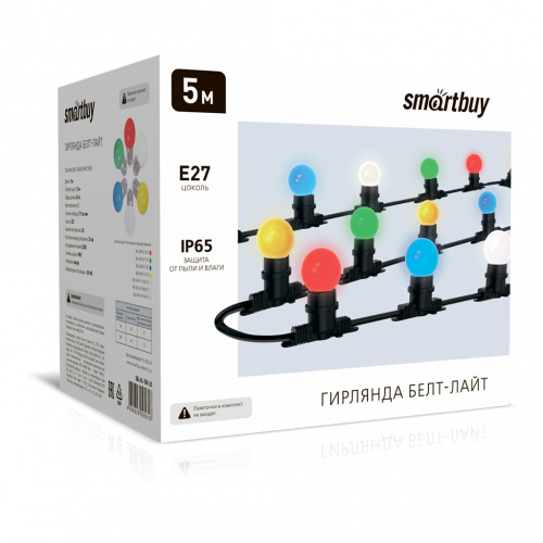 Гирлянда SMARTBUY Белт лайт 5 м (шаг 0,25 м), 20 патронов Е27, 220В, каучук, IP65 (SBL-BL-5M-20) (1/8)