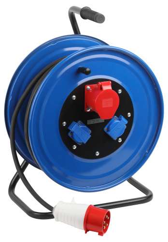 Удлинитель силовой ЭРА IND380-RM-3e-5x4-30m-IP44 380В на катушке 3 розетки 1xCEE 5P/2xSCHUKO 30м КГ 5х4 32A IP43 (Б0057313)