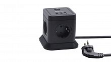 Сетевой фильтр RITMIX RM-242C Black, 4 розетки, 16А, 4000Вт, Type C + 2х USB, кнопка питания, кабель медный 2м, с заземлением (1/24) (80003361)