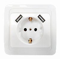 Розетка одинарная с заземлением CLASSICO с двумя USB белая 2047 IN HOME (10/200) (4690612035246)