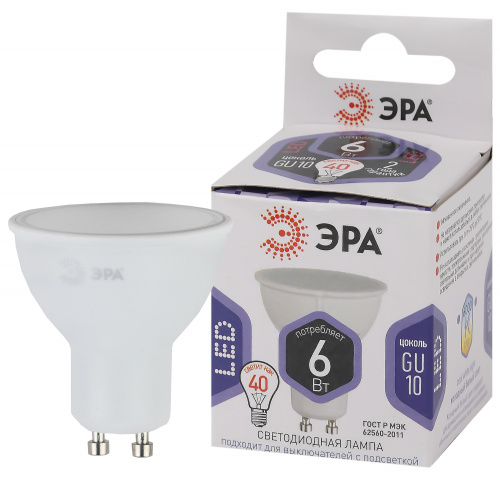 Лампа светодиодная ЭРА STD LED MR16-6W-860-GU10 GU10 6Вт софит холодный дневной свет (1/100) (Б0049070) фото 2