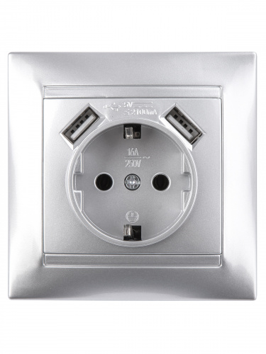 Розетка 2П+З 16А 250В + 2 USB порта 2,1А 5В металлик с/у, "Лама" (1/96) TDM (SQ1815-0242) фото 4 Розетка 2П+З 16А 250В + 2 USB порта 2,1А 5В металлик с/у, "Лама" (1/96) TDM (SQ1815-0242) фото 4