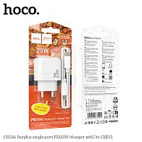 Блок питания сетевой 1 Type-C HOCO CS53A Surplus, 3.0A, PD25Вт, кабель Type-C - Type-C, цвет: белый (1/28/168) (6942007631501)