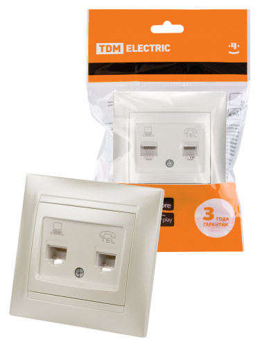 Розетка телефонная RJ11 + компьютерная RJ45 перламутр "Лама" (10/120) TDM (SQ1815-0819)