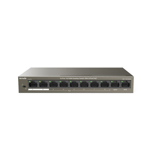 Неуправляемый 8 портовый PoE коммутатор Tenda TEF1110P-8-63W, 8*10/100 Mbps Base-TX (Data/Power) 2*10/100 Mbps Base-TX(Data) (1/10)