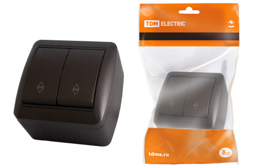 Выключатель на 2 направления 2-кл. открытой установки IP44 10А шоколад "Селигер" TDM (1/10/120) (SQ1818-0212)