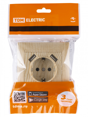 Розетка 2П+З 16А 250В + 2 USB порта 2,1А 5В сосна с/у, "Лама" (1/96) TDM (SQ1815-0342) фото 2 Розетка 2П+З 16А 250В + 2 USB порта 2,1А 5В сосна с/у, "Лама" (1/96) TDM (SQ1815-0342) фото 2